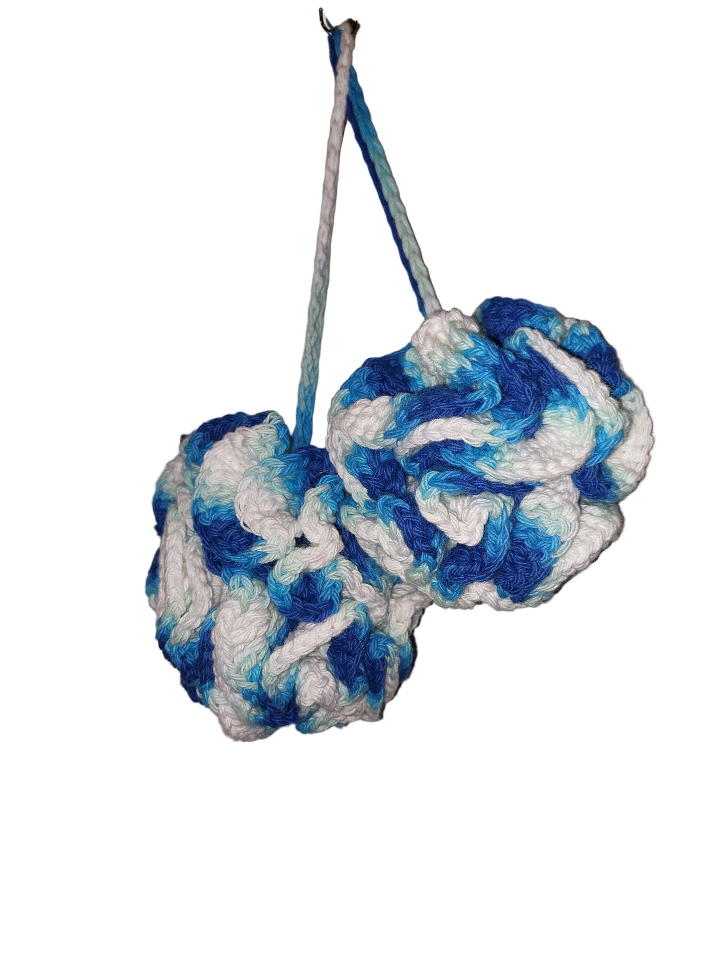 Bath Pouf White, Blue and Yellow