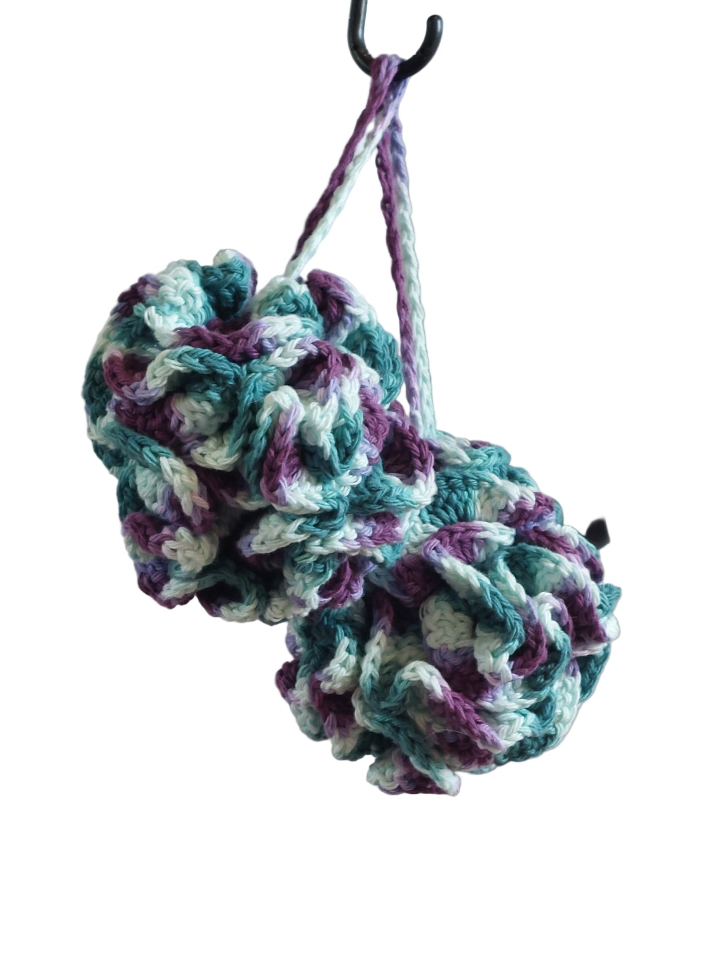 Bath Pouf White, Purple, and Green
