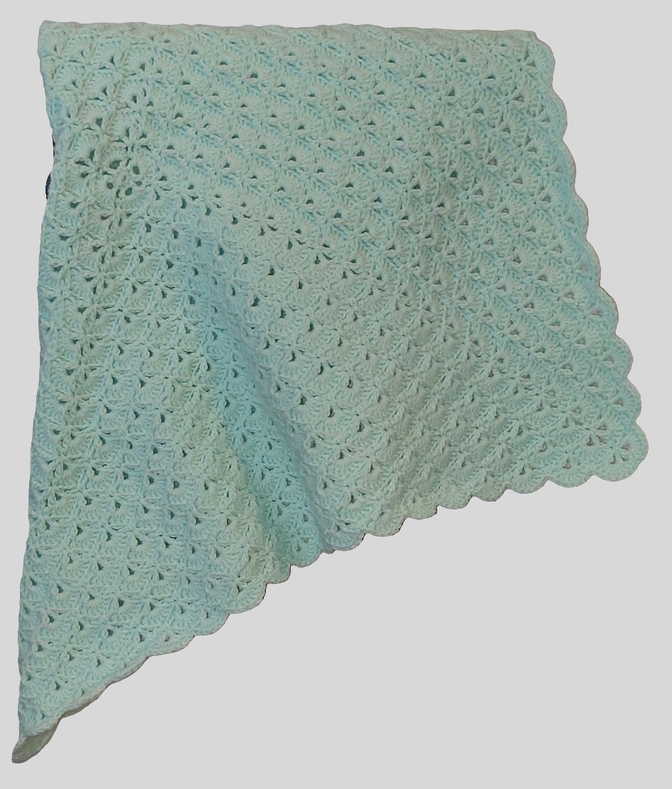 Shell Stitch Granny Square Baby Blanket Blue